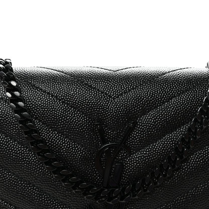 Saint Laurent Grain De Poudre Matelasse Chevron Monogram Monochrome Chain Wallet Black 7 of 9