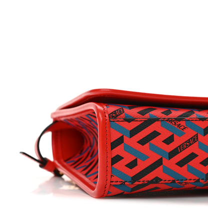 Versace Coated Canvas La Greca Signature Top Handle Bag Blue Red 9 of 13