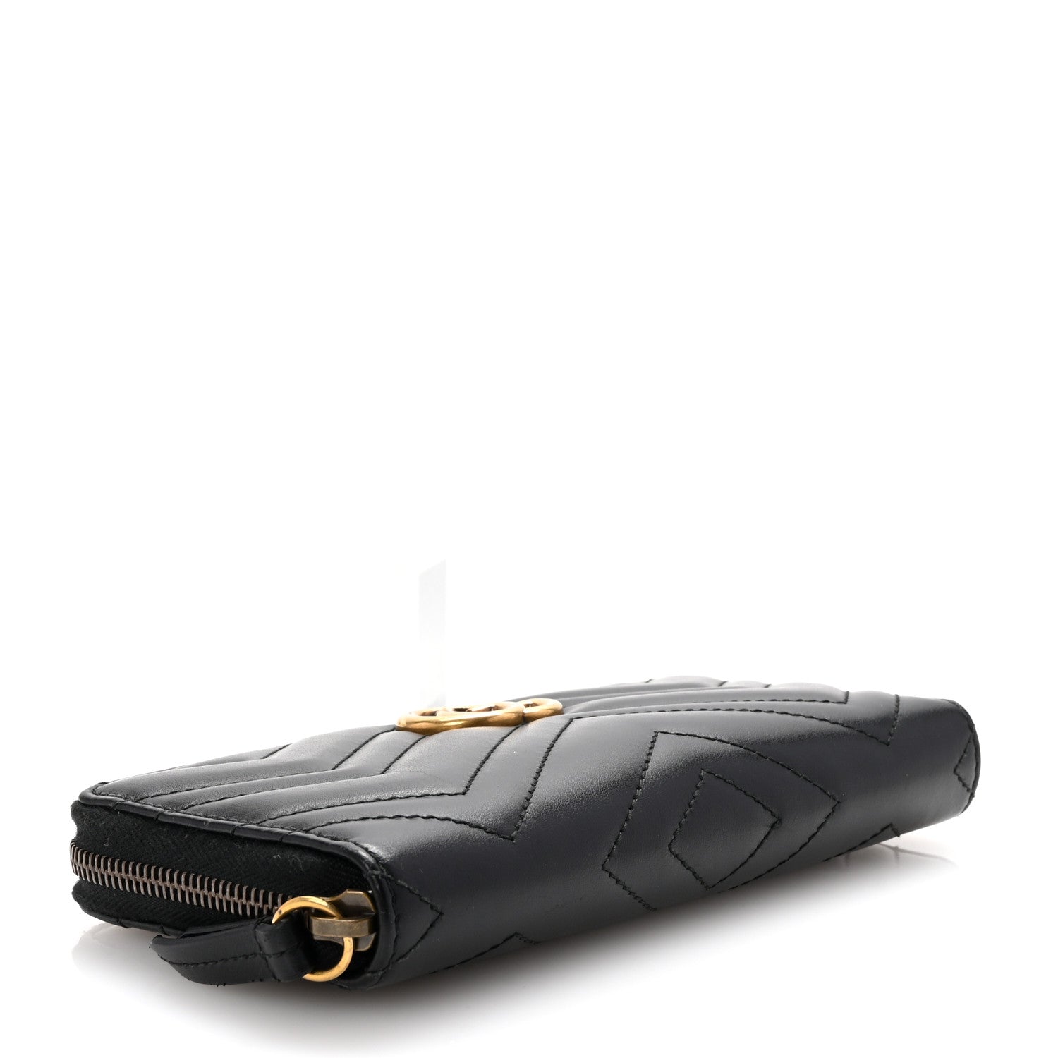 Gucci Calfskin Matelasse GG Marmont Zip Around Wallet Black 4 of 6