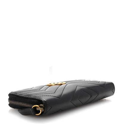 Gucci Calfskin Matelasse GG Marmont Zip Around Wallet Black 4 of 6