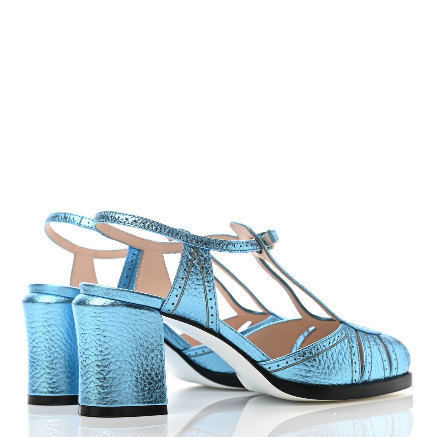 Metallic Calfskin Chameleon Block Heel Pumps 36 Blue