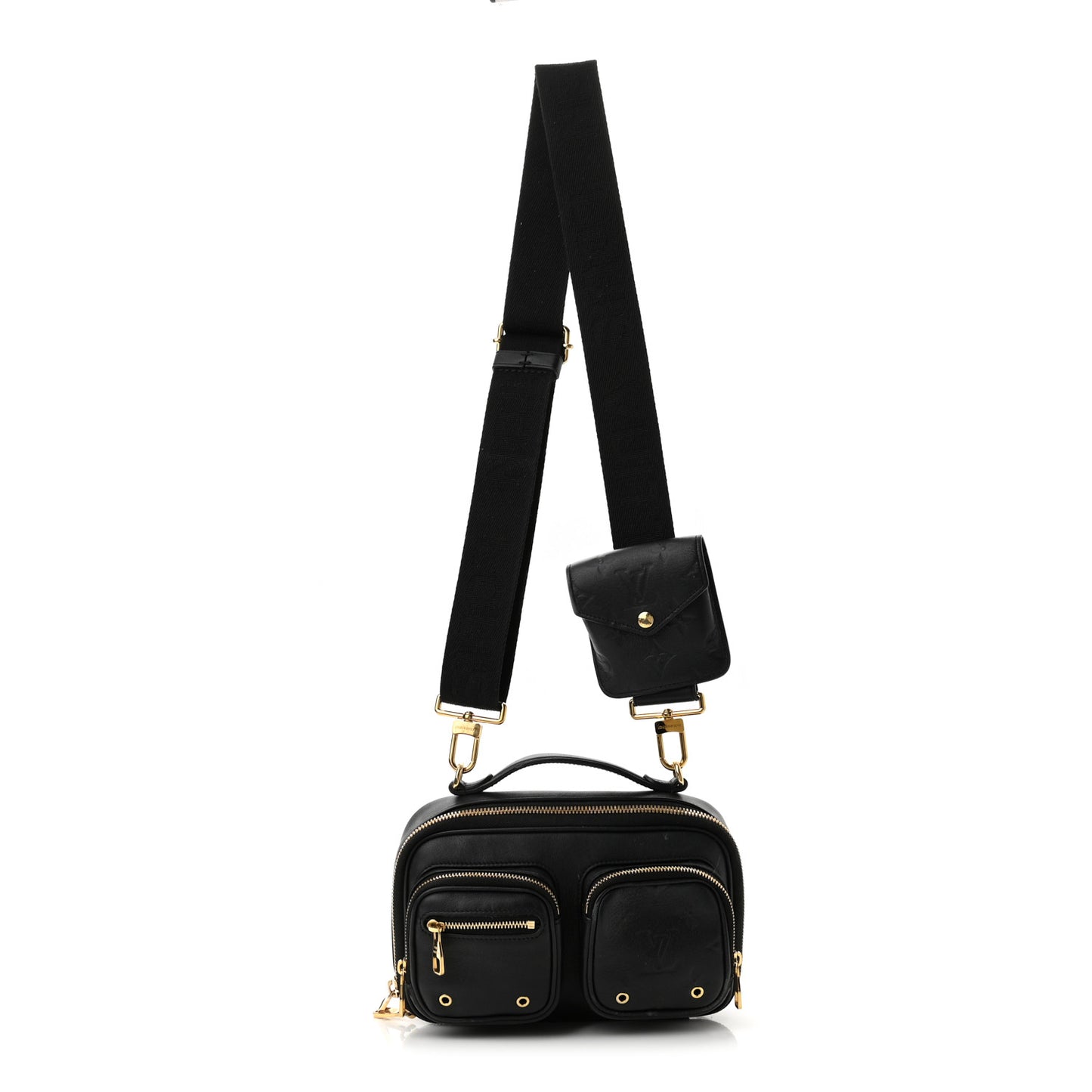 Calfskin Monogram Embossed Utility Crossbody Black