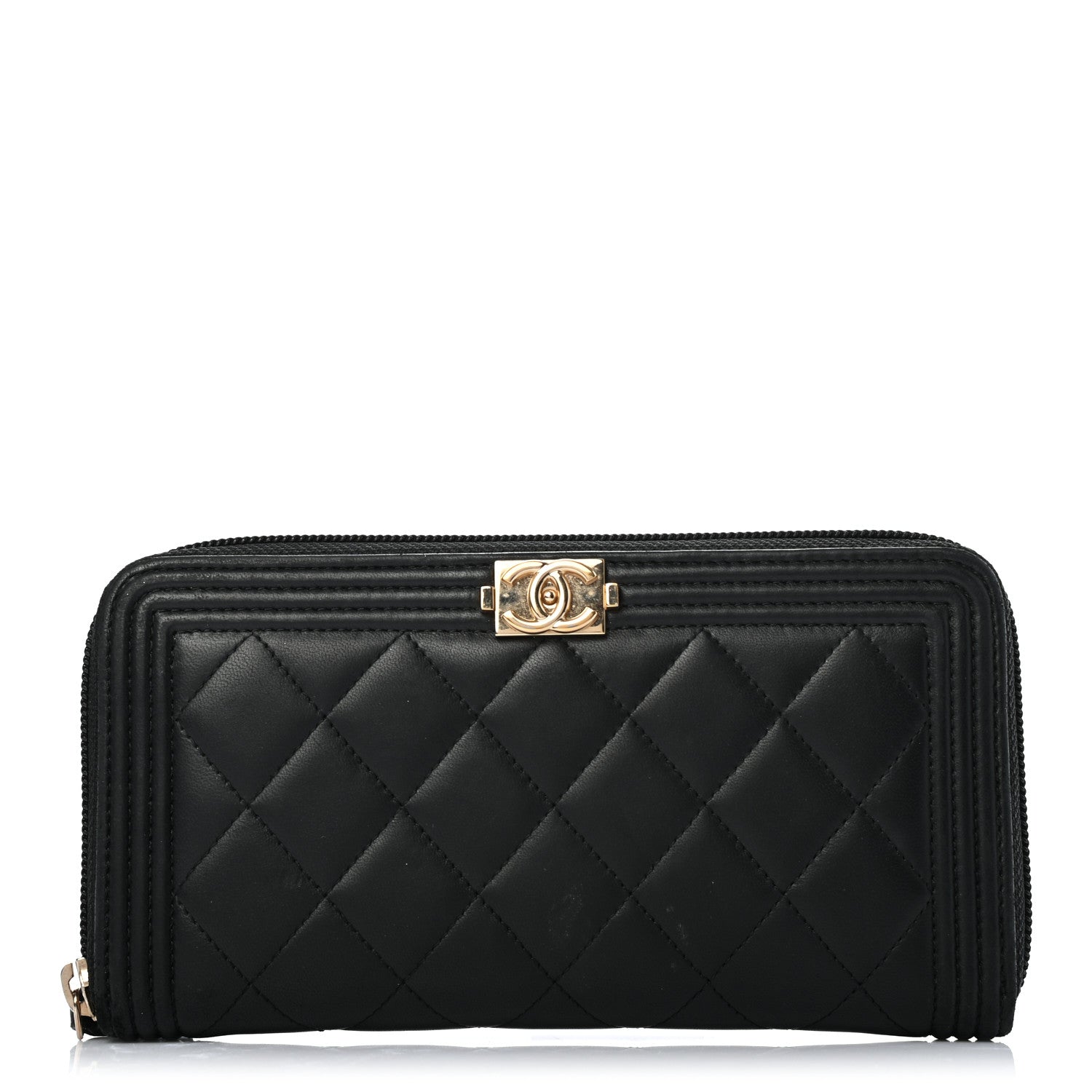 Chanel Lambskin Quilted Boy Zip Around Wallet Black 1 of 8