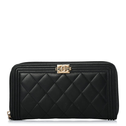 Chanel Lambskin Quilted Boy Zip Around Wallet Black 1 of 8
