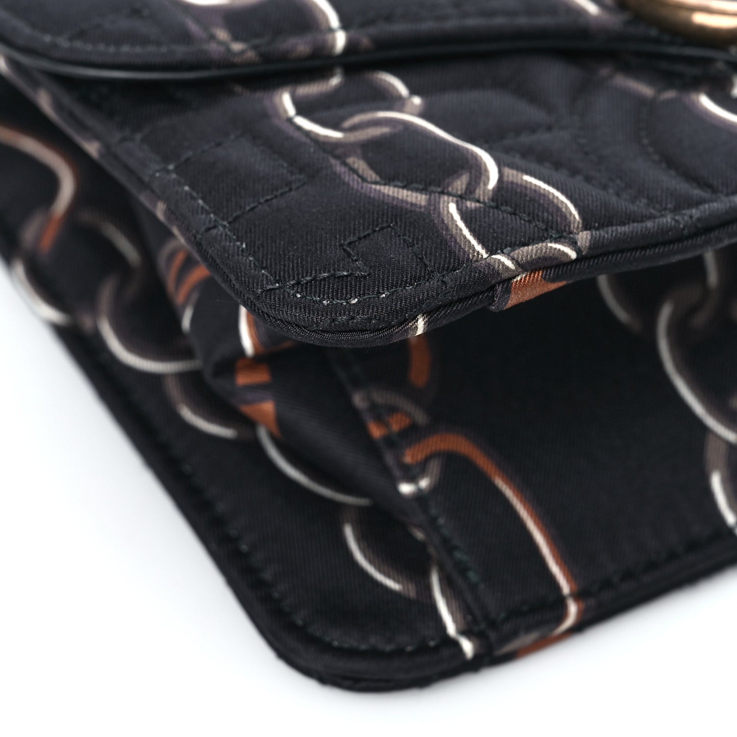 Silk Twill Quilted Print Gancini Flap Bag Black