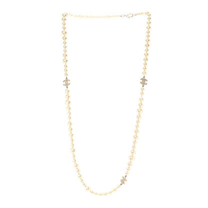 Chanel Graduated Pearl Crystal CC Long Necklace Light Gold 3 of 7