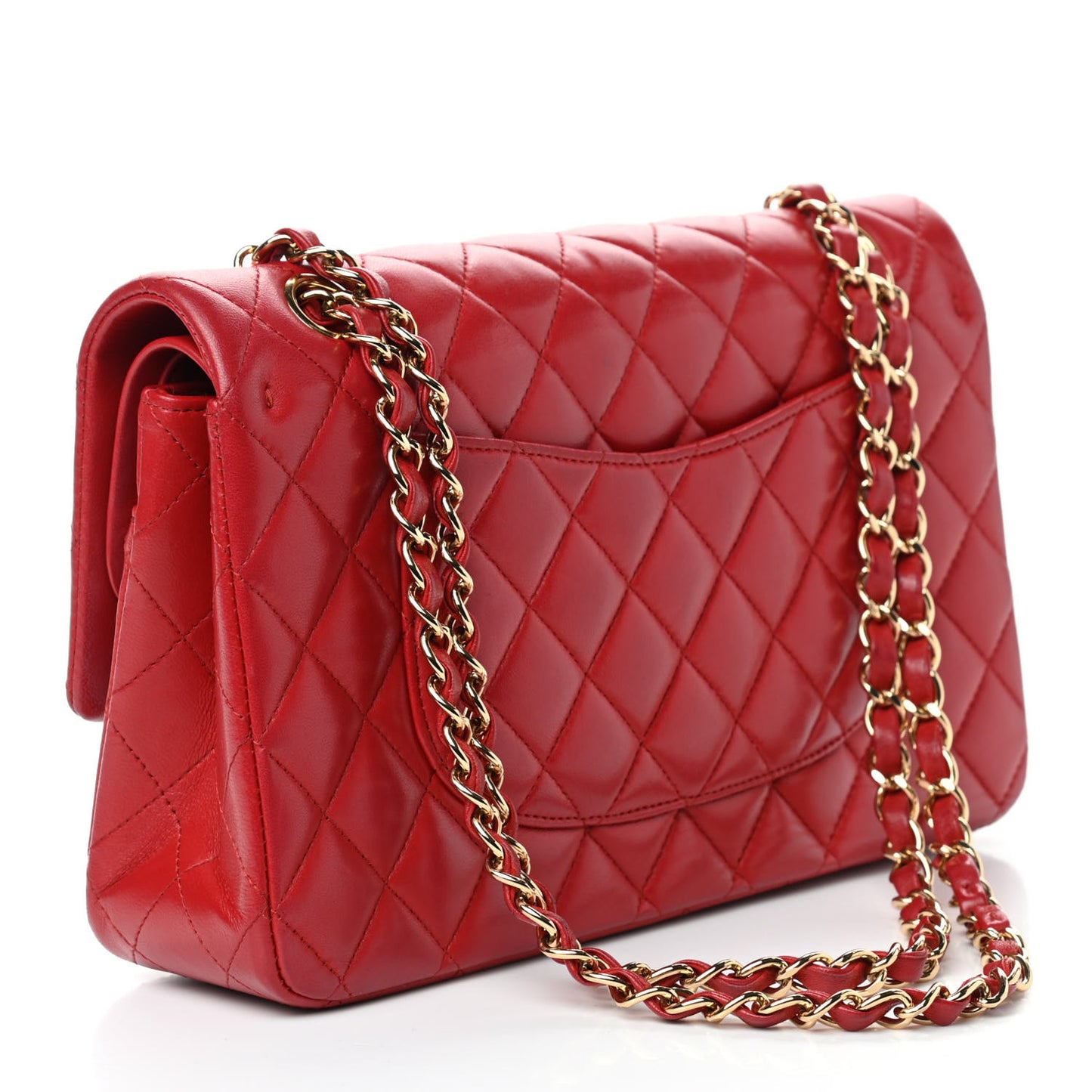 Lambskin Quilted Medium Double Flap Red