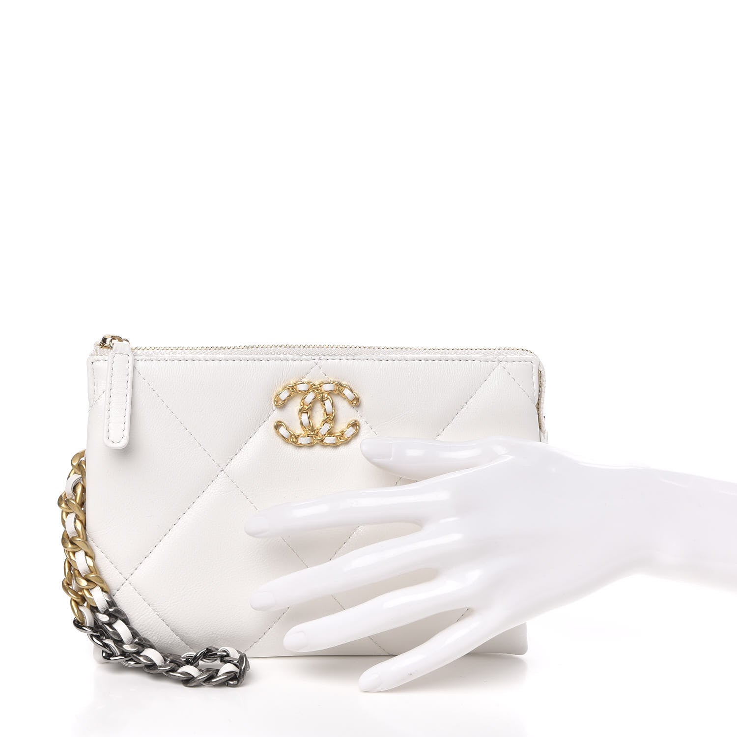 Chanel Shiny Goatskin Quilted 19 Small Pouch With Handle White 2 of 7