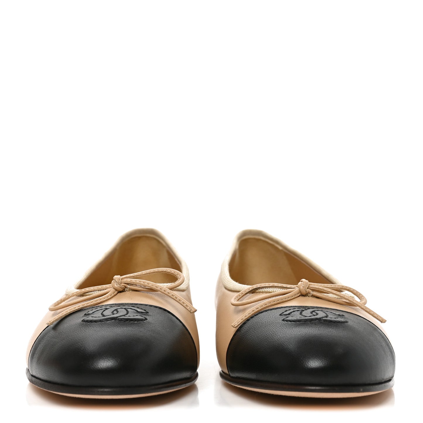 Lambskin Cap Toe CC Ballerina Flats 39 Beige Black