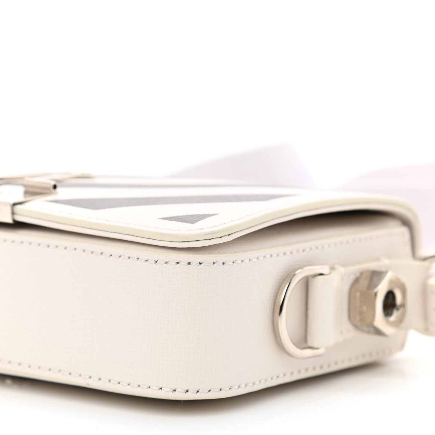 Saffiano Striped Mini Diag Binder Clip Bag White Black