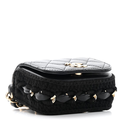 Chanel Calfskin Crochet Embroidered Quilted Mini Clutch with Chain Black 4 of 18