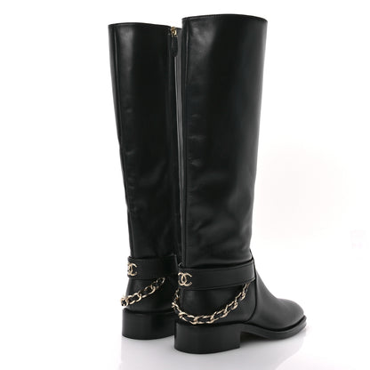 Chanel Calfskin Chain High Boots 37 Black 5 of 9