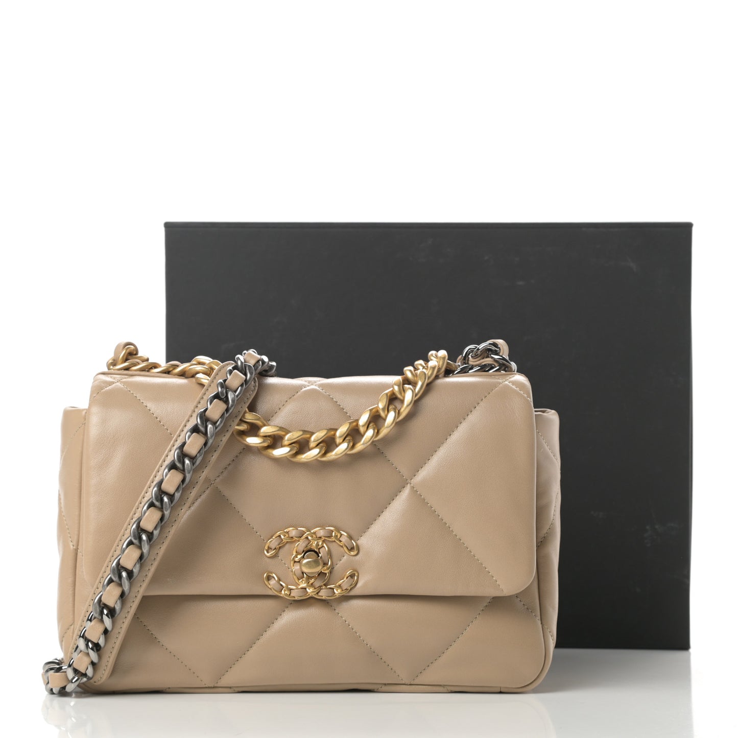 Lambskin Quilted Medium Chanel 19 Flap Dark Beige