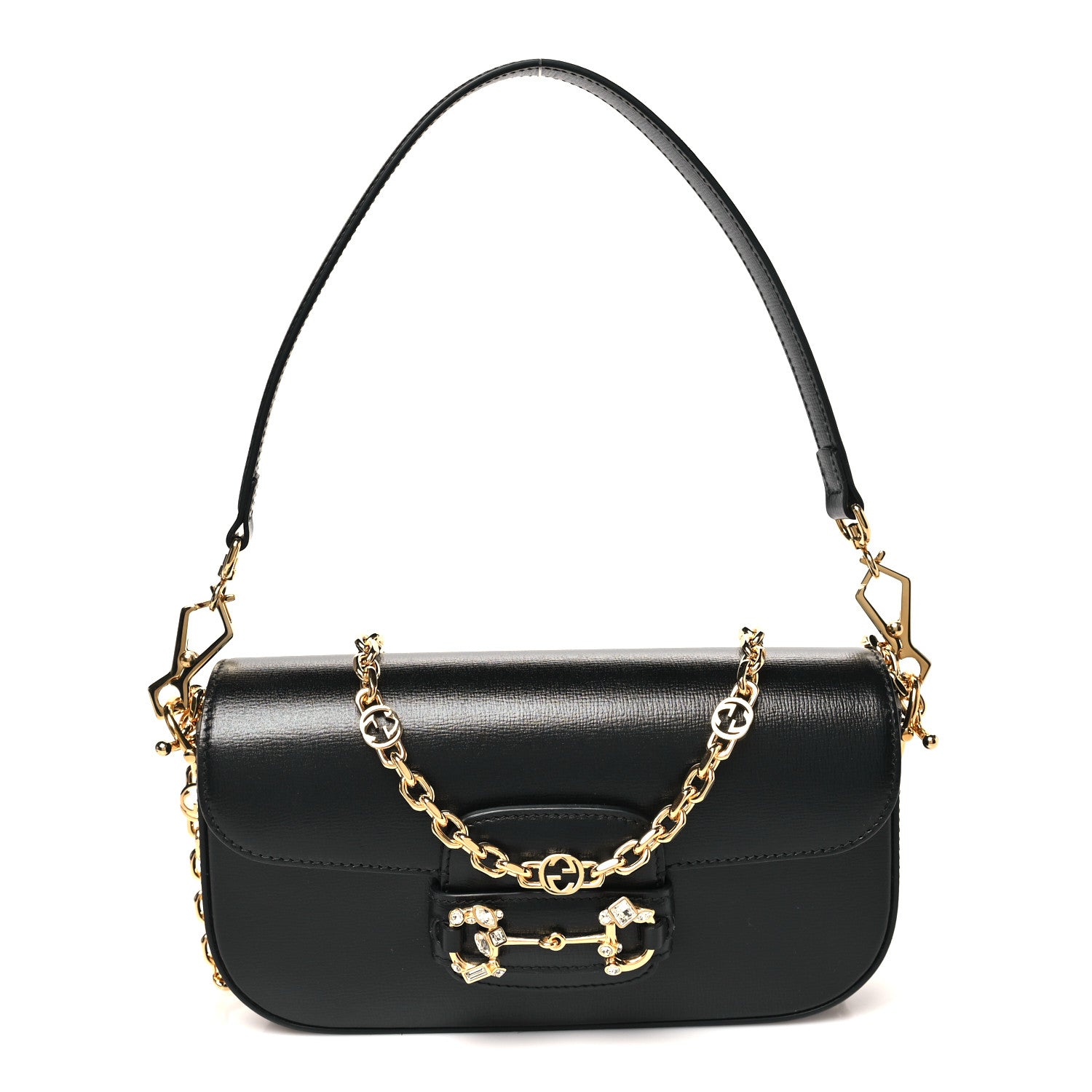 Gucci Azalea Calfskin Crystal Small Horsebit 1955 Bag Black 1 of 10