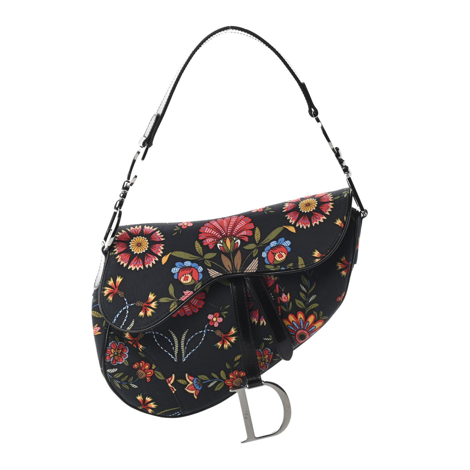Christian Dior Canvas Floral Saddle Bag Black 1 of 10