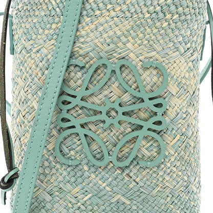 Loewe Iraca Palm Calfskin Anagram Square Pocket Bucket Bag Natural Fresh Mint 8 of 10