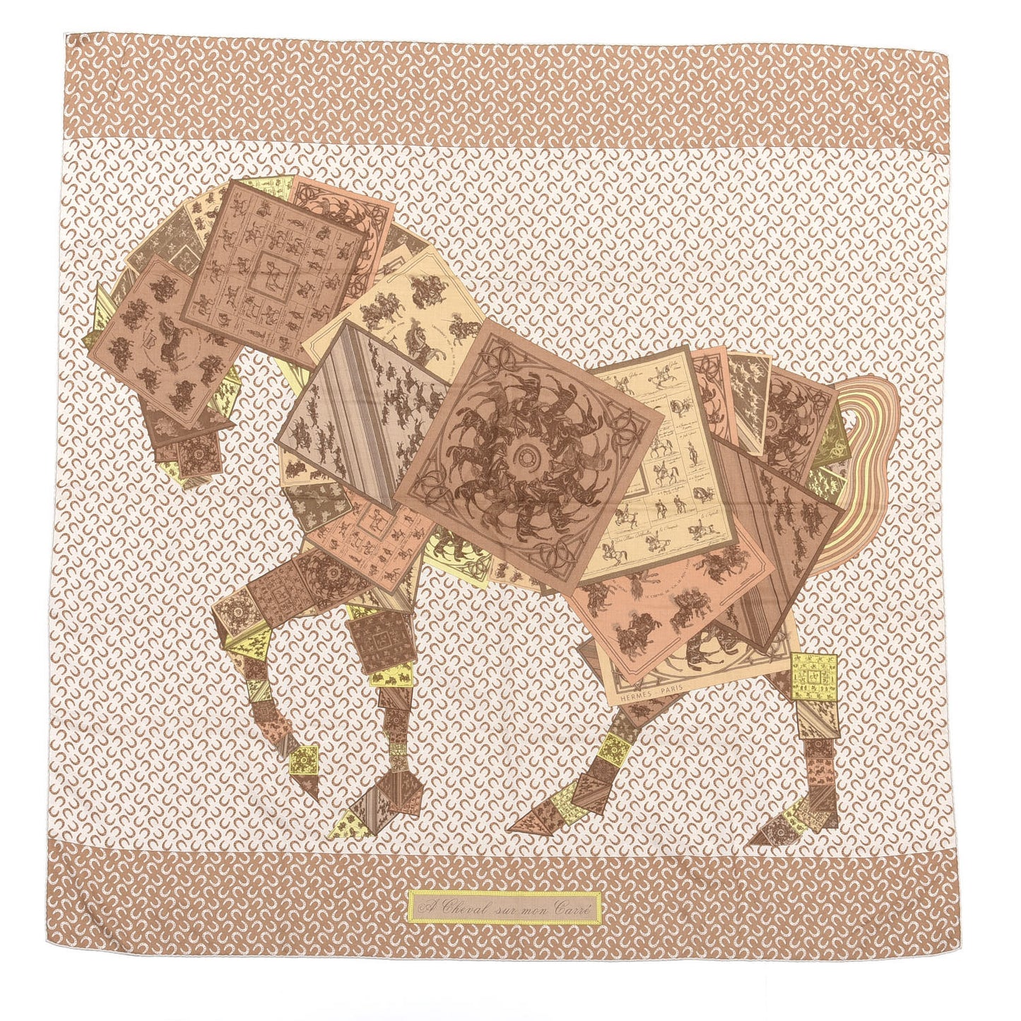 Cashmere Silk A Cheval Sur Mon Carre Shawl 140 Beige Naturel Noisette
