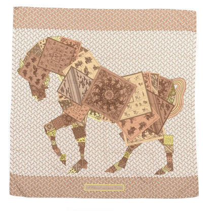 Hermes Cashmere Silk A Cheval Sur Mon Carre Shawl 140 Beige Naturel Noisette 1 of 6