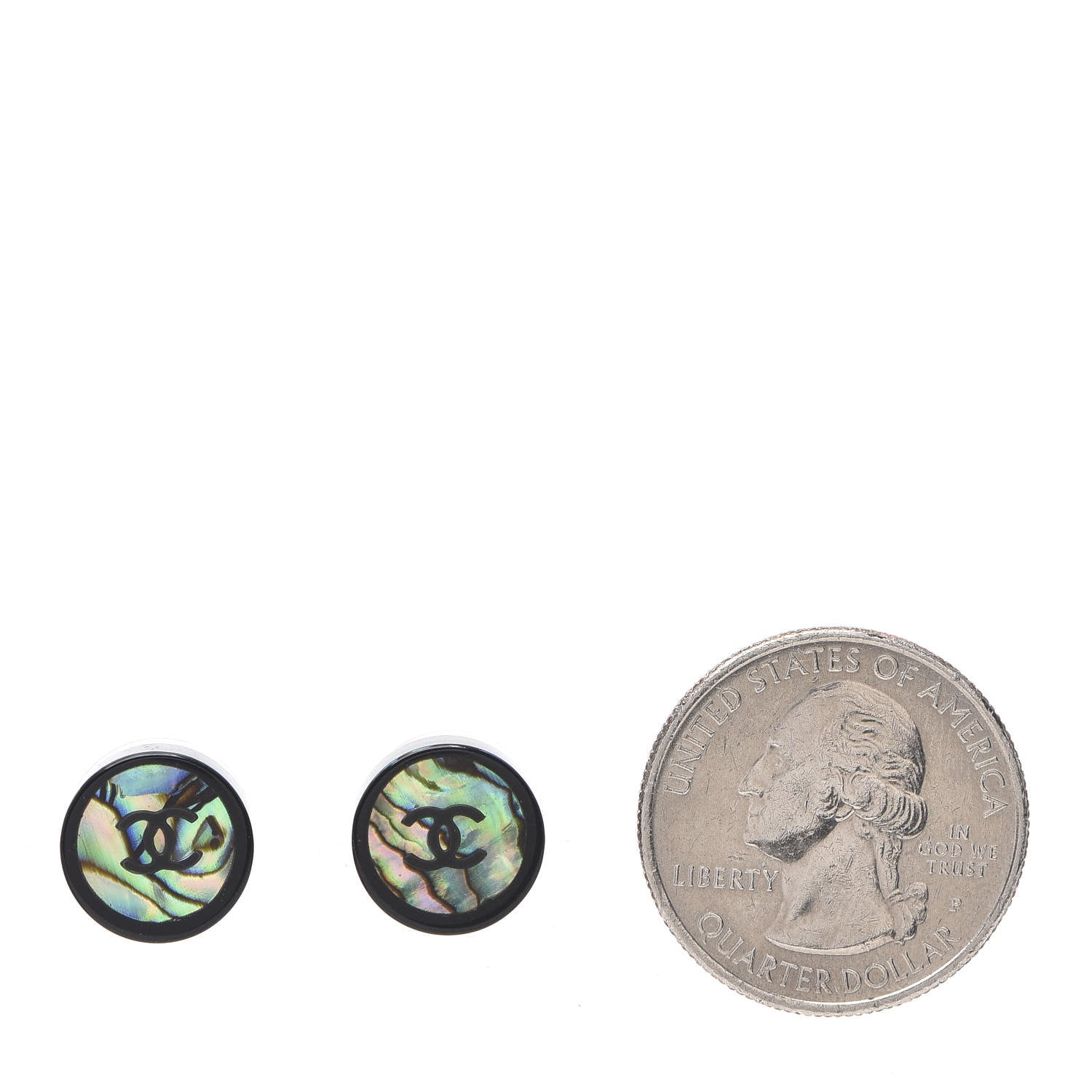 Chanel Resin Abalone CC Stud Earrings Black 2 of 4