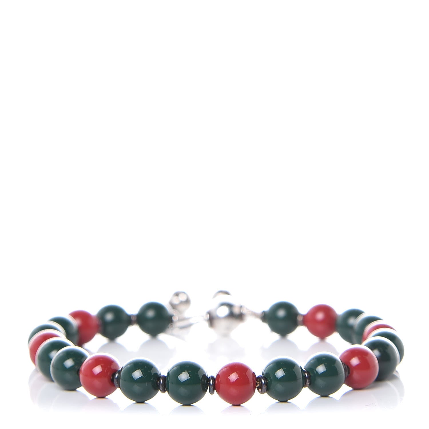 Gucci Sterling Silver Wood Boule Britt Bracelet Green 1 of 6