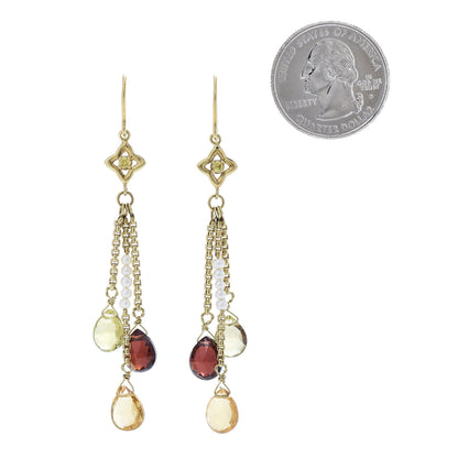 David Yurman 18K Yellow Gold Sapphire Garnet Prasiolite Citrine Pearl Drop Earrings 2 of 5
