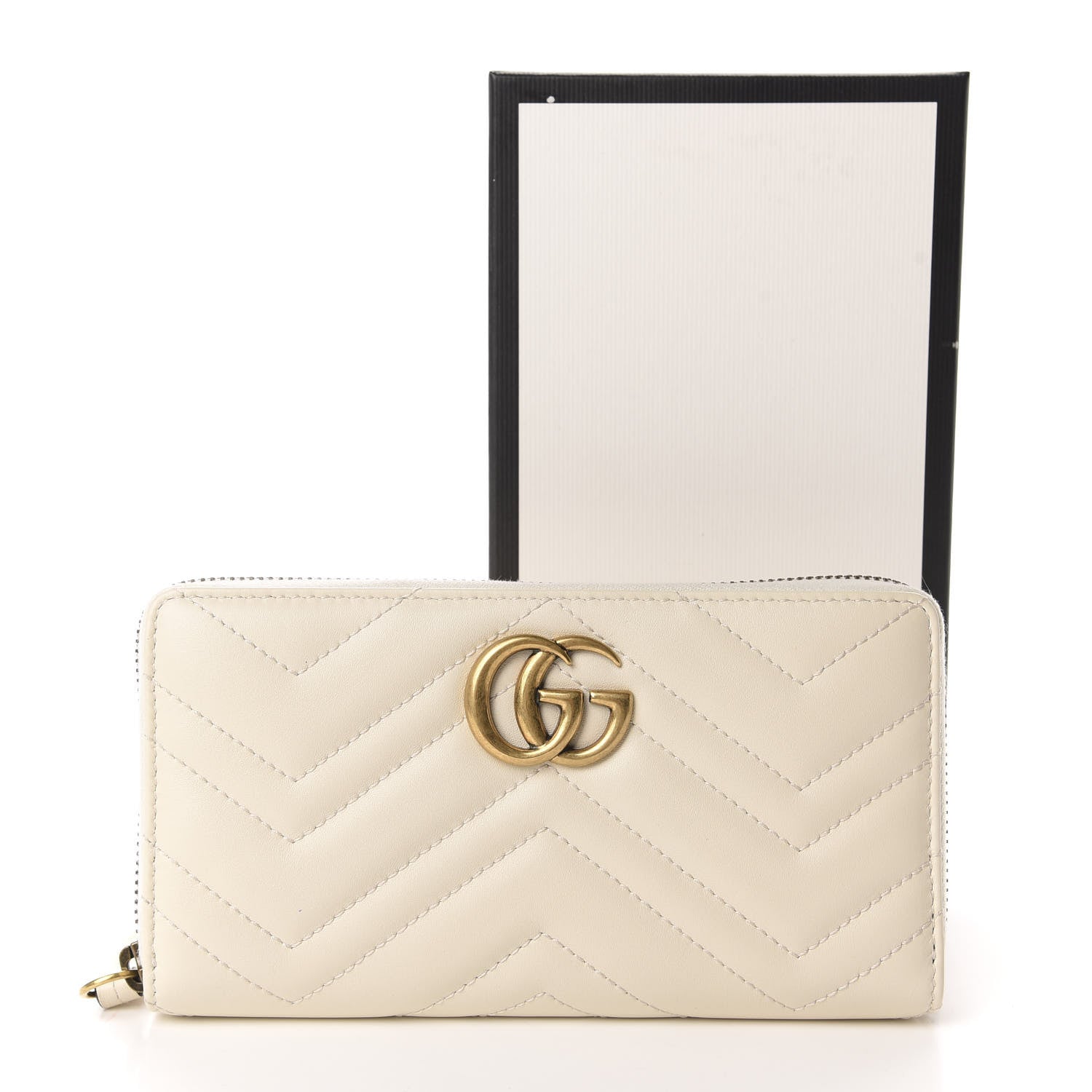 Gucci Calfskin Matelasse GG Marmont Zip Around Wallet White 8 of 8