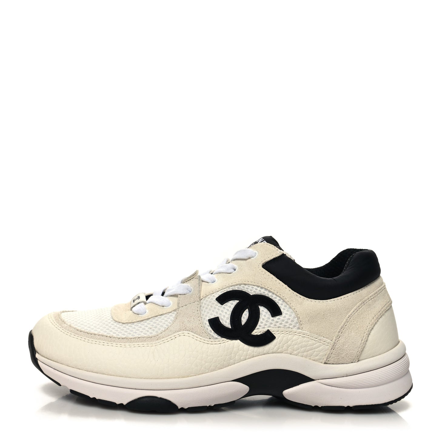 Mesh Suede Calfskin Grained Calfskin Womens CC Sneakers 40.5 White Black