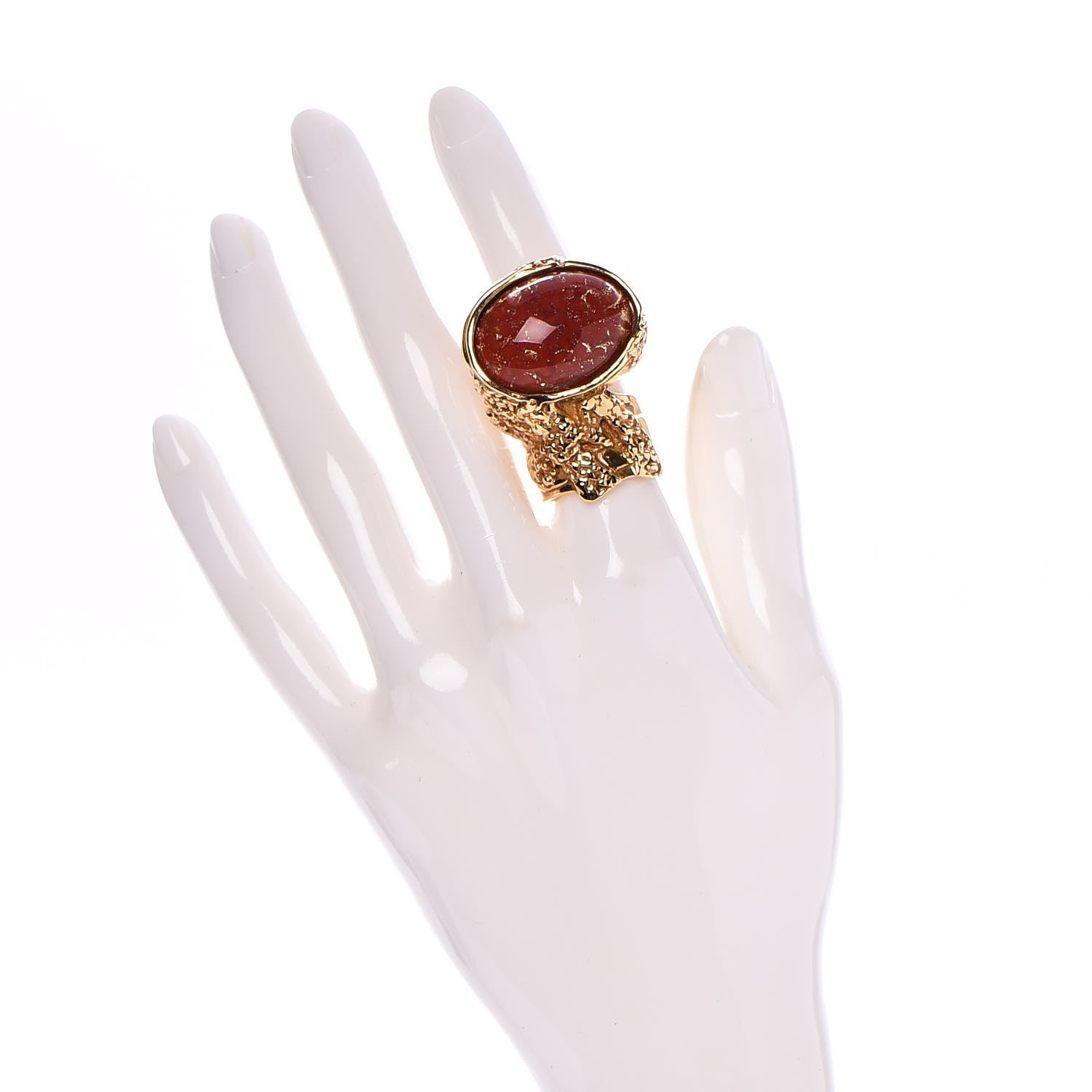Saint Laurent Glass Cabochon Arty Ovale Ring 5 Gold Opium 2 of 5