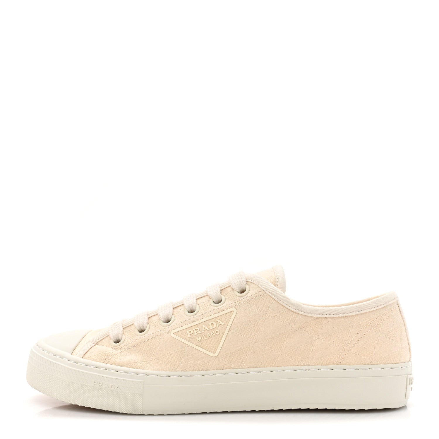 Prada Cotton Printed Triangle Mens Sneakers 8.5 Naturale 1 of 10