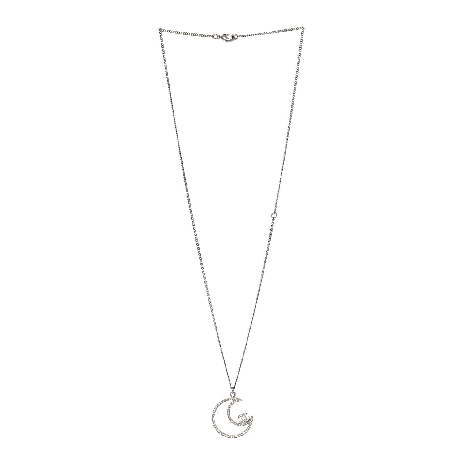 Chanel Ruthenium Crystal CC Moon Pendant Necklace 3 of 4