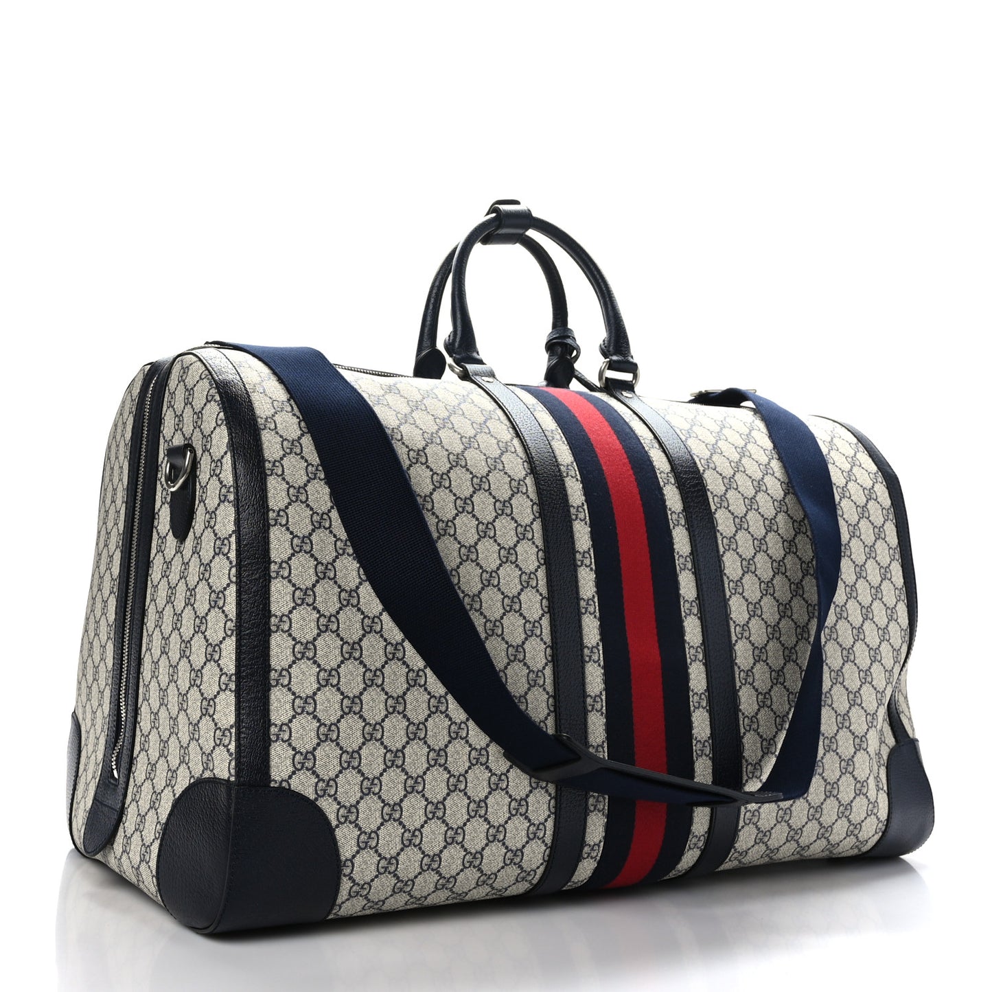GG Supreme Monogram Textured Dollar Calfskin Web Large Savoy Duffle Bag Beige Blue