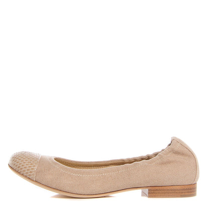 Chanel Toile Snakeskin Cap Toe CC Ballerina Flats 36 Dark Beige 1 of 7
