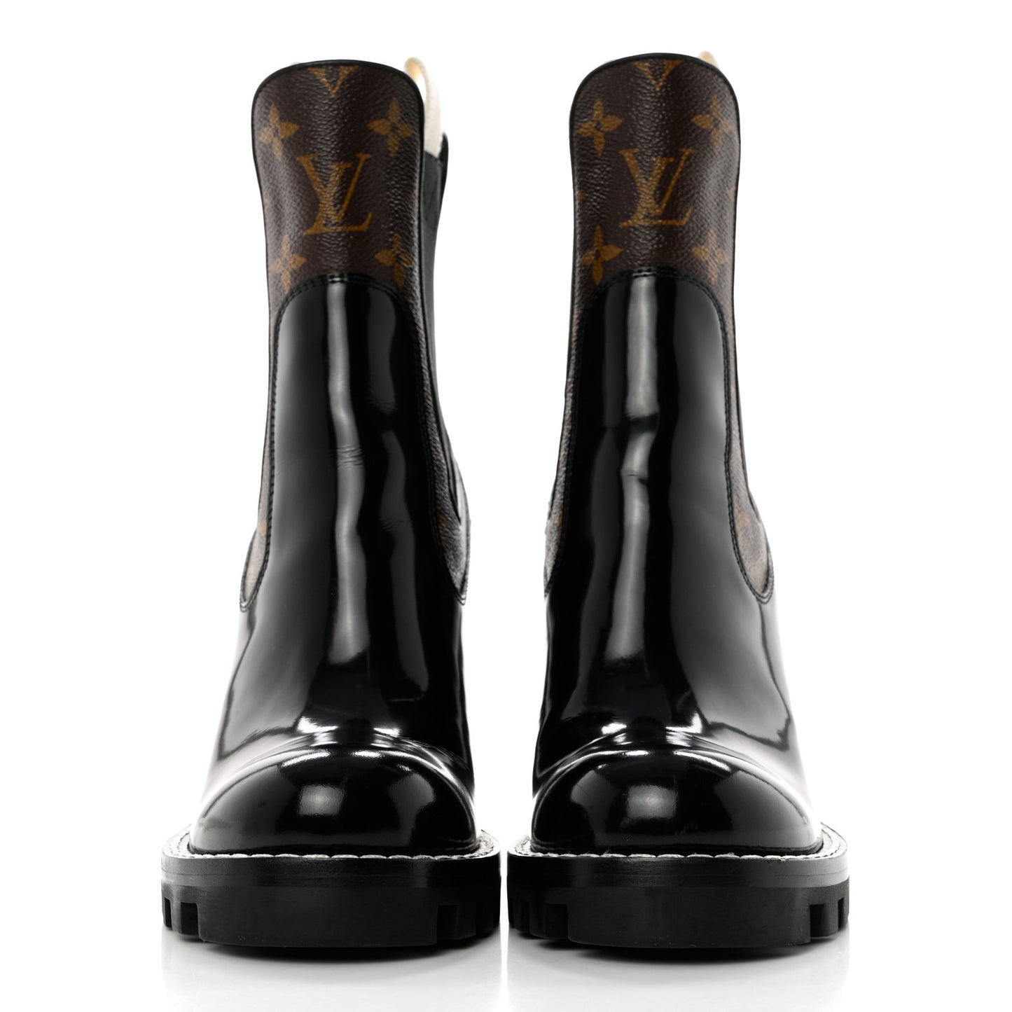 Patent Calfskin Monogram Star Trail Chelsea Ankle Boots 36 Black