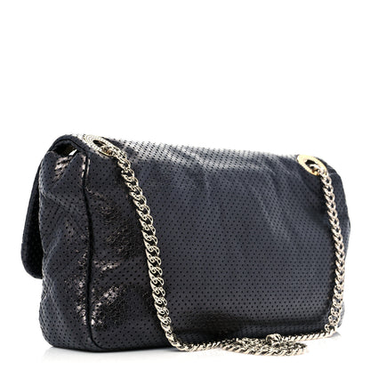 Chanel Metallic Crackled Calfskin Large Perforated Drill Flap Black 3 of 9