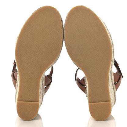 Saint Laurent Calfskin 85 Platform Espadrille Wedge Sandals 39 Brown 6 of 9