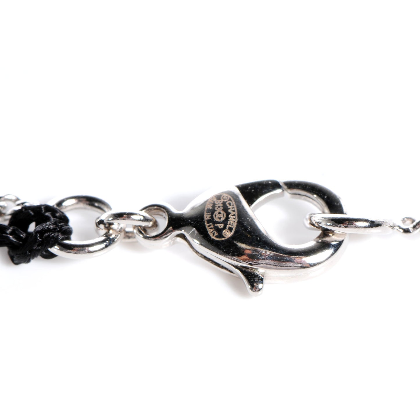 Baguette Crystal Pearl CC Lariat Necklace Silver