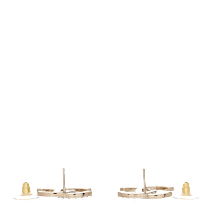 Chanel Textured Metal Crystal CC Earrings Gold 3 of 5