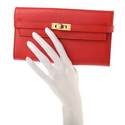 Hermes Chevre Mysore Kelly Longue Wallet Rouge Tomate 2 of 9