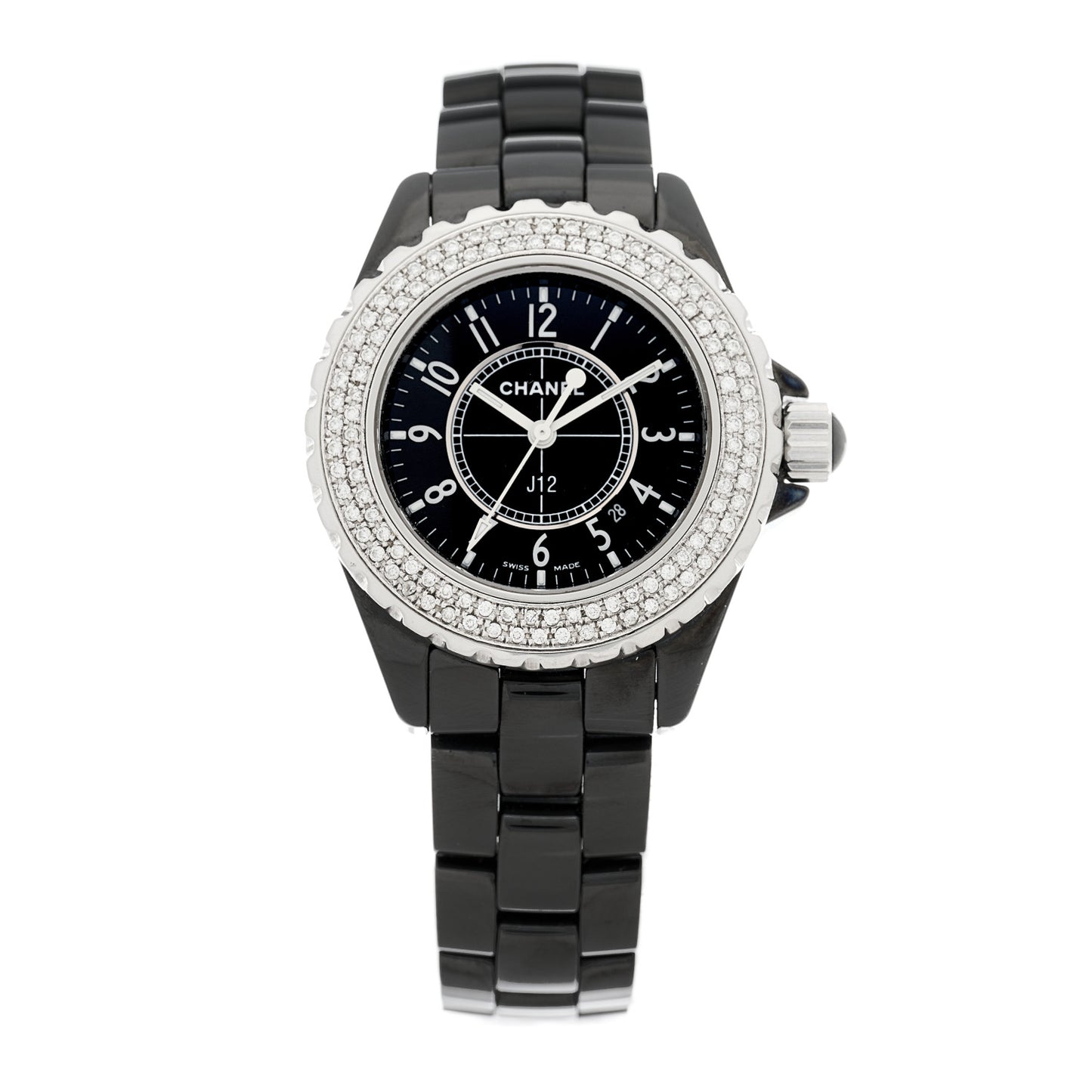 Stainless Steel Ceramic Diamond Pave Bezel 33mm J12 Quartz Watch Black