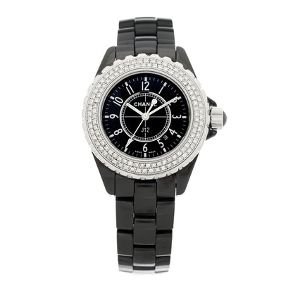 Chanel Stainless Steel Ceramic Diamond Pave Bezel 33mm J12 Quartz Watch Black 1 of 3