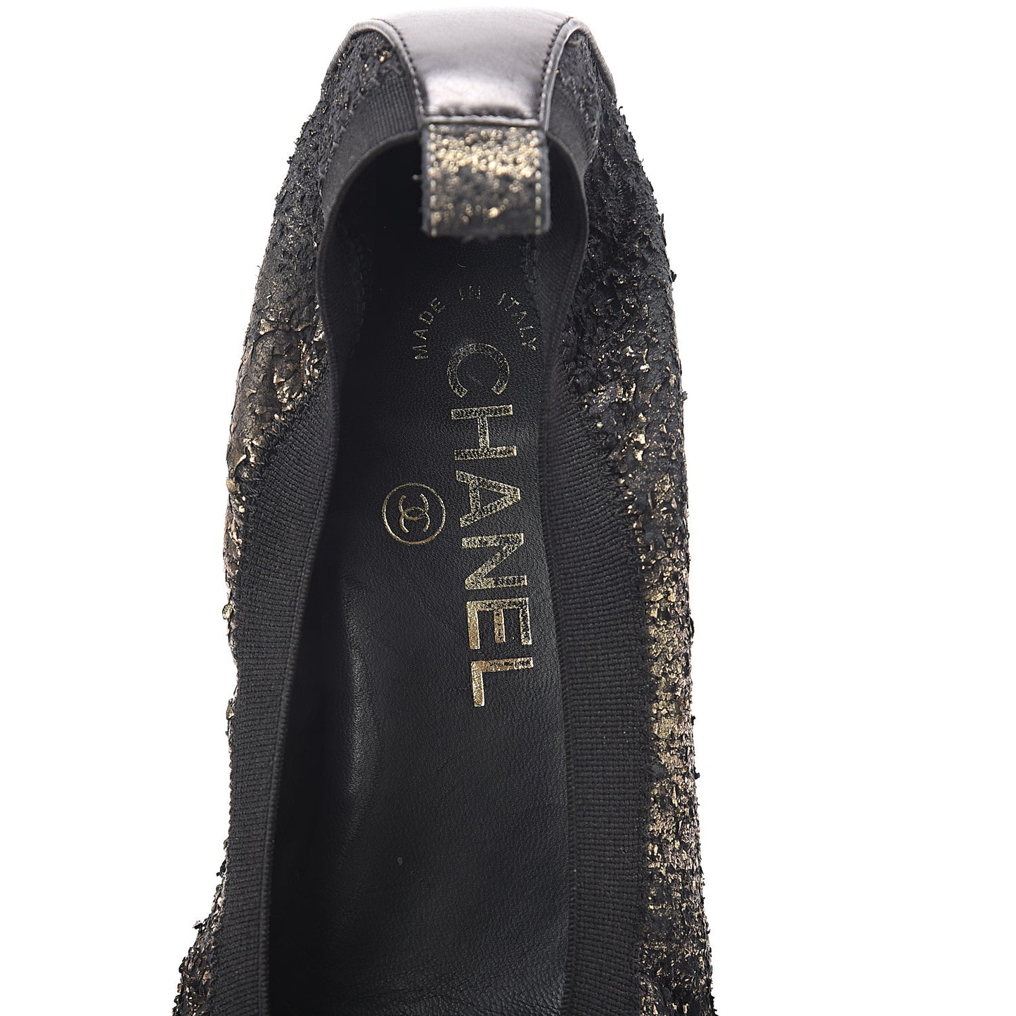 Metallic Lambskin Cap Toe CC Elastic Stretch Pumps 38.5 Black