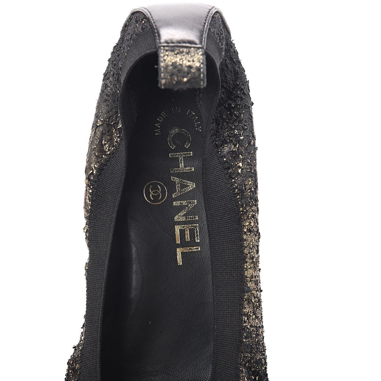 Chanel Metallic Lambskin Cap Toe CC Elastic Stretch Pumps 38.5 Black 7 of 13