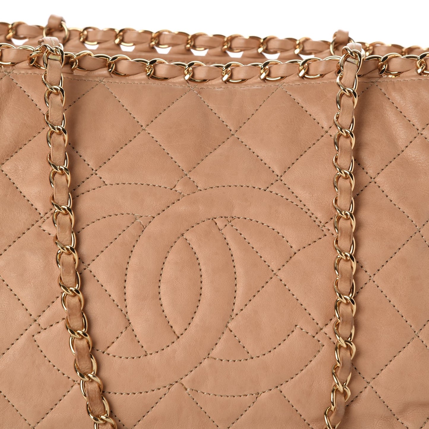 Calfskin Quilted Small Chain Me Tote Light Beige