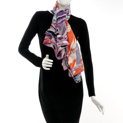 Hermes Cashmere Silk De La Mer Au Ciel Shawl 140 Mauve Gris Potiron 2 of 6