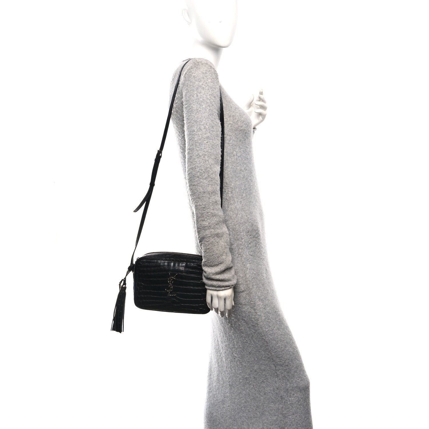 Saint Laurent Calfskin Crocodile Embossed Monogram Lou Camera Bag Black 2 of 10