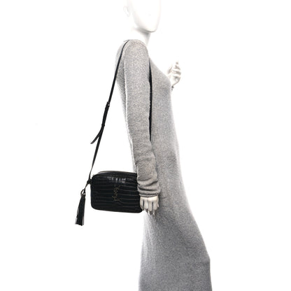 Saint Laurent Calfskin Crocodile Embossed Monogram Lou Camera Bag Black 2 of 10