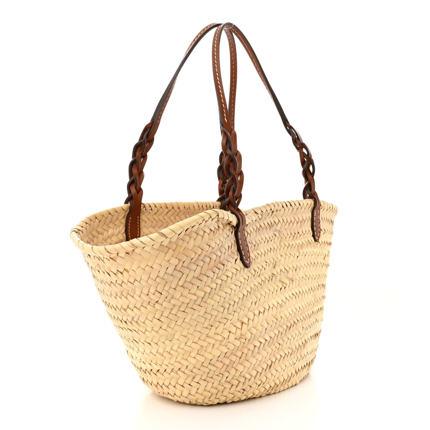 Palmitto Vitello Woven Braided Large Basket Tote Bag Naturale Cognac