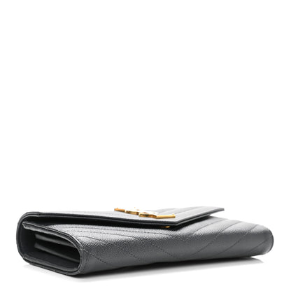 Saint Laurent Gjmrain De Poudre Matelasse Chevron Monogram Flap Wallet Fog 4 of 9