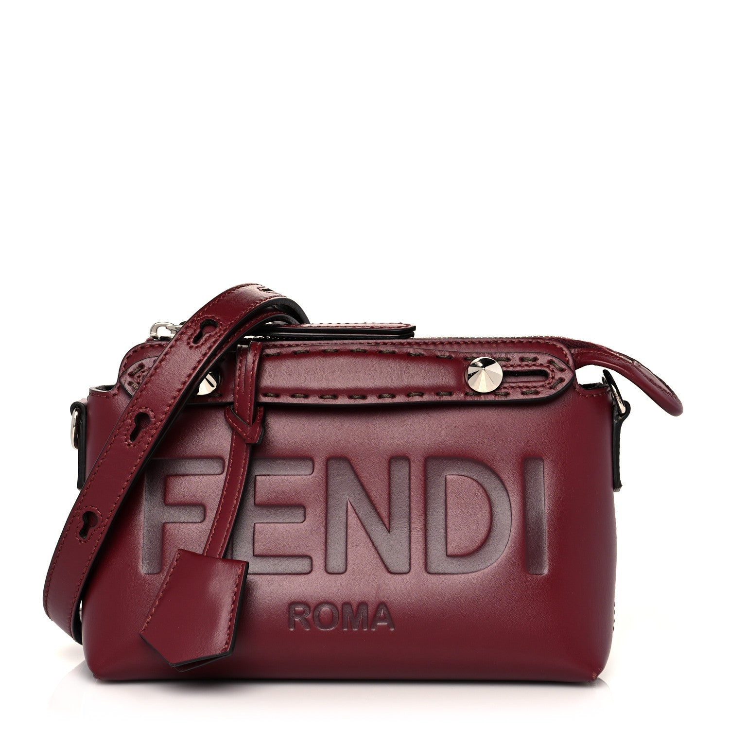 Fendi Vitello King Logo Embossed Mini By The Way Boston Bag Barolo 1 of 10