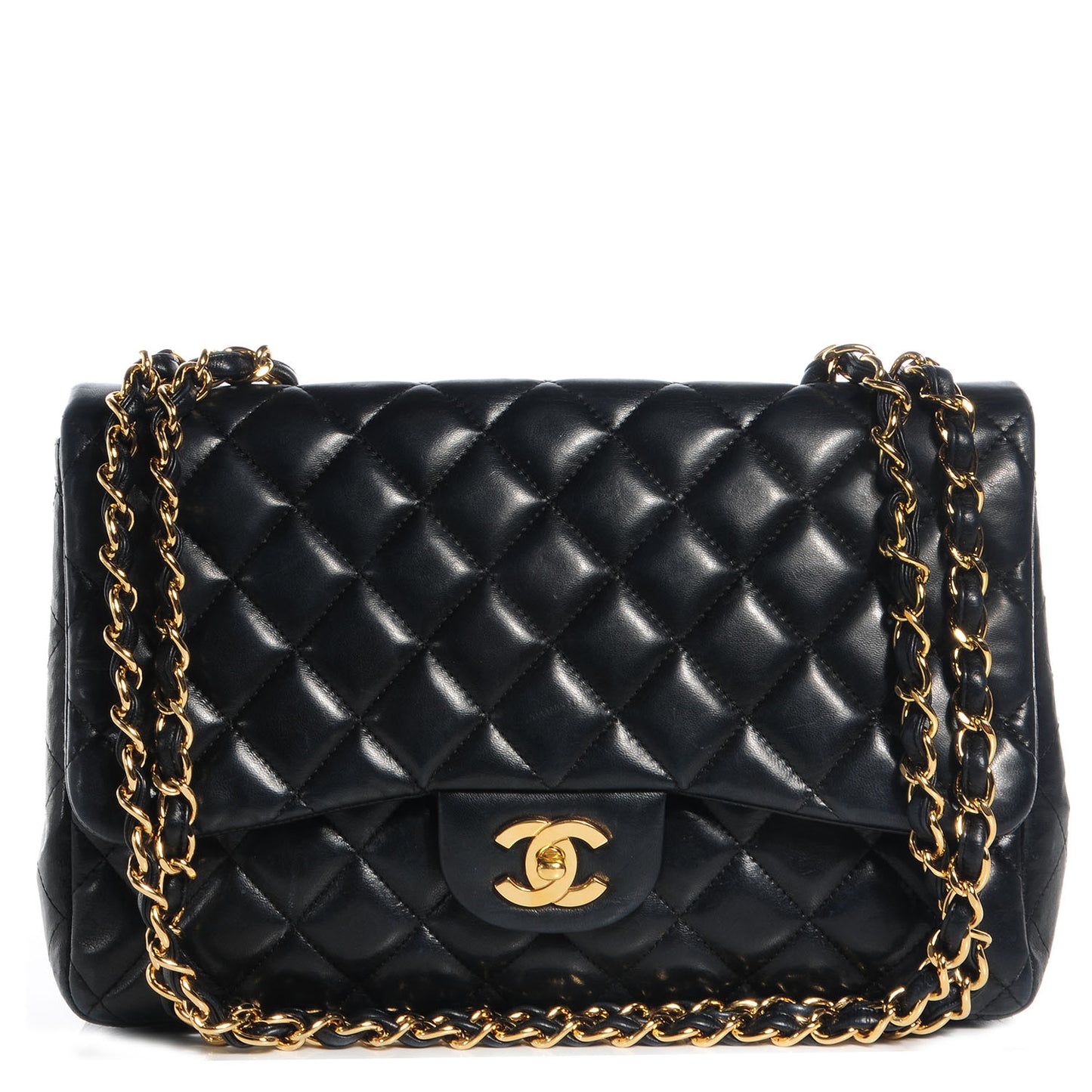 Lambskin Quilted Jumbo Single Flap Black